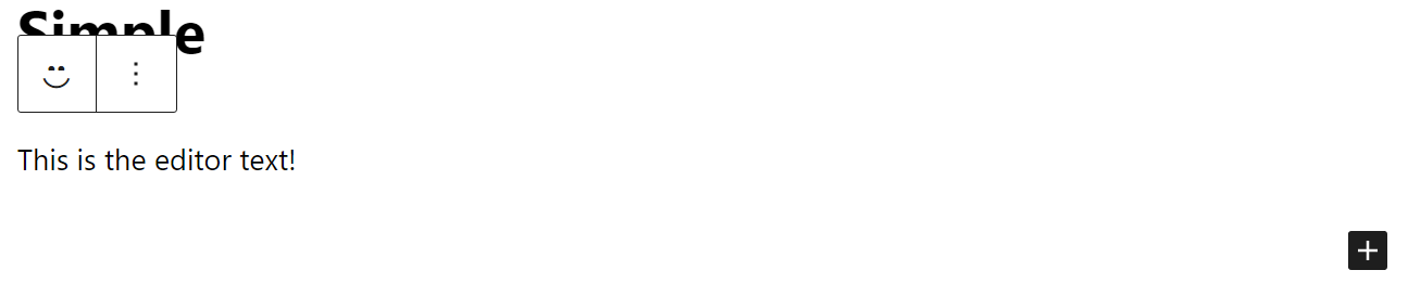 The simple example block shown in the Gutenberg editor
